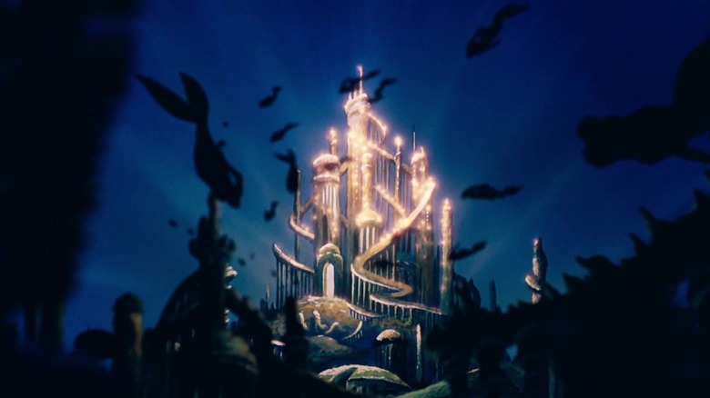 King Triton's castle with mermaids swimming around it from The Little Mermaid (1989)