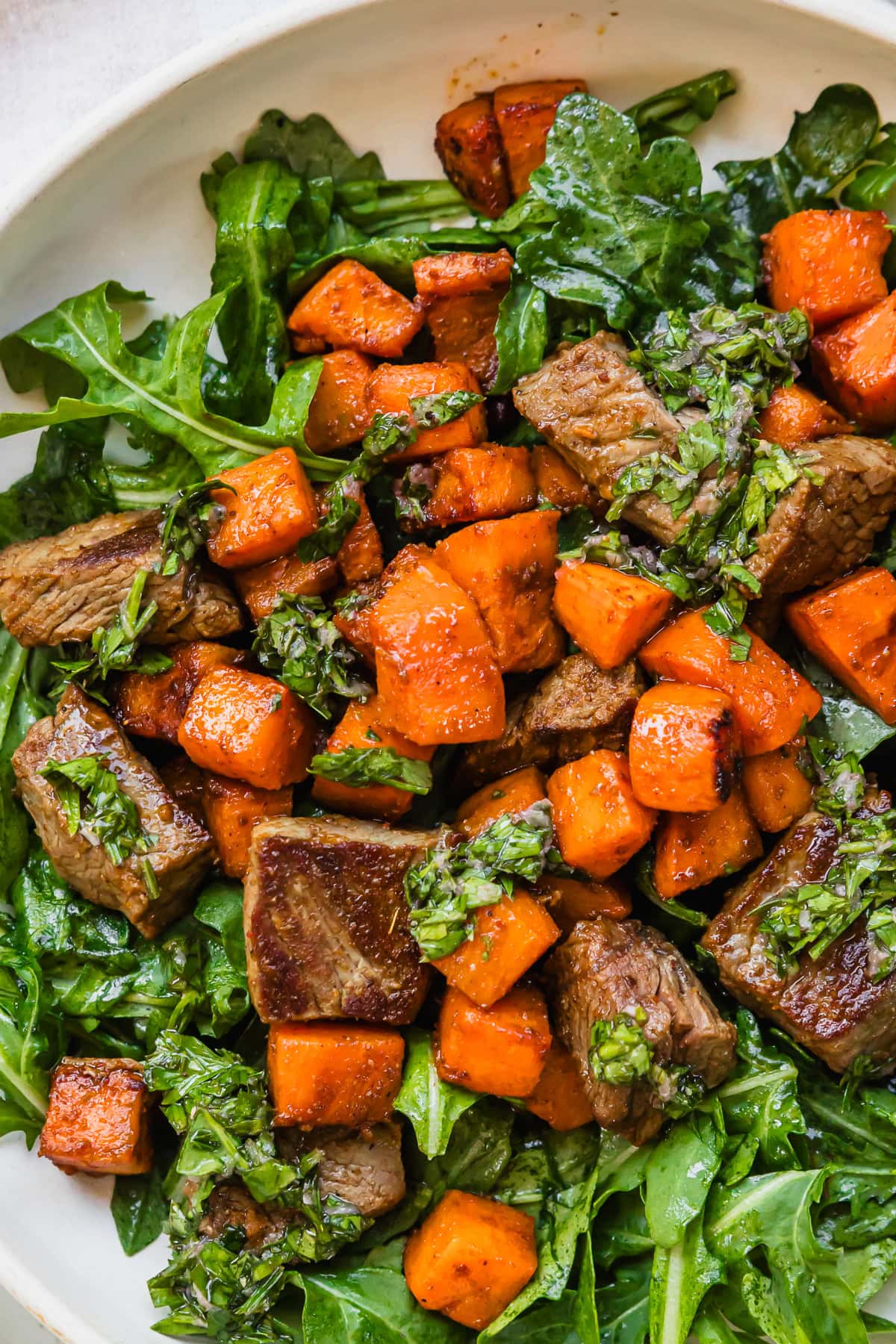 Fall Steak Salad with Sweet Potatoes and Chimichurri