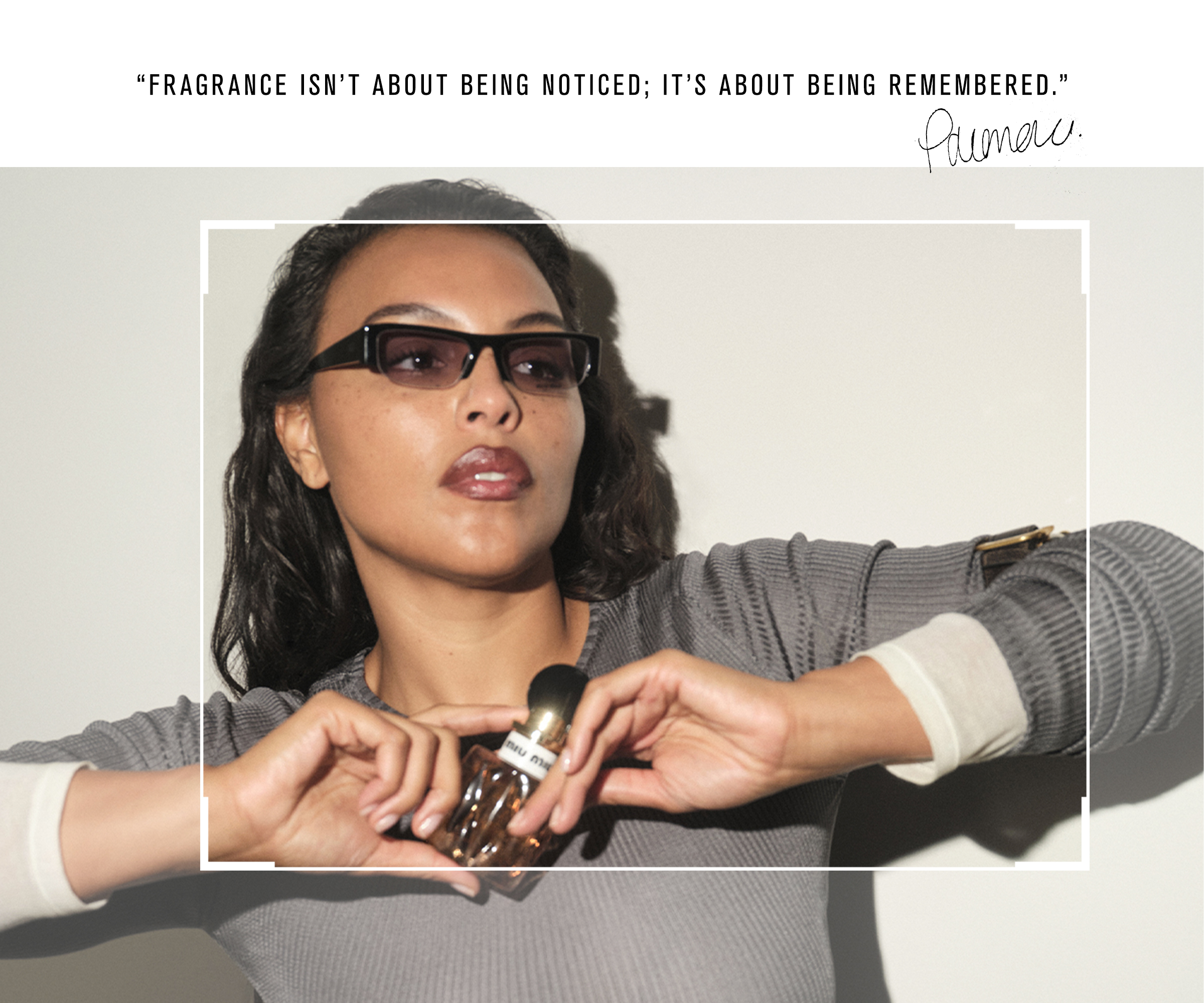 Photos of Paloma Elsesser for Miu Miu Beauty's Miutine Fragrance