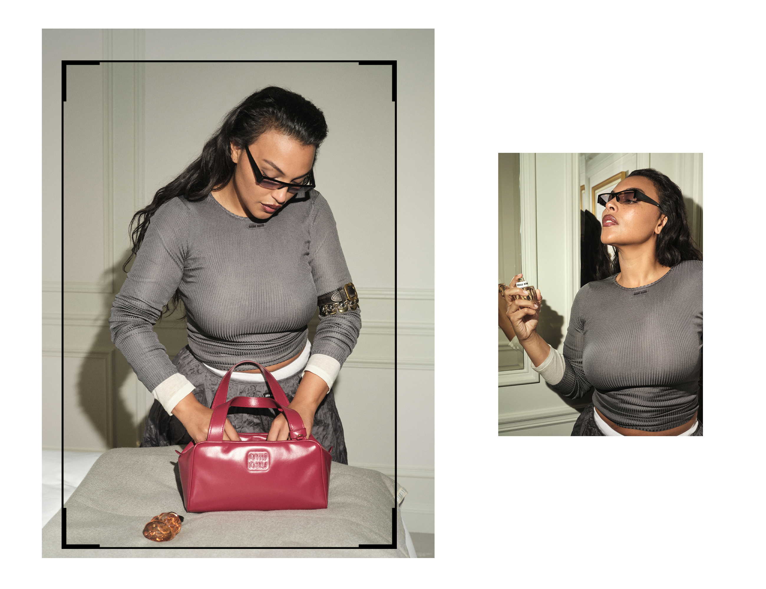 Photos of Paloma Elsesser for Miu Miu Beauty's Miutine Fragrance