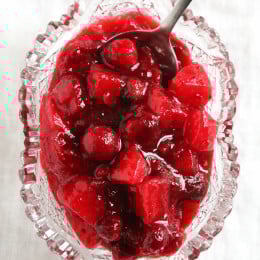 An EASY 3-ingredient sauce! This is my go-to cranberry sauce recipe for the Holidays. I love how the sweet pears compliment the tart cranberries, perfect to add to your Thanksgiving table.