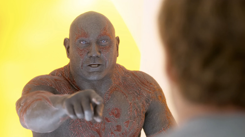 Drax points at Star-Lord