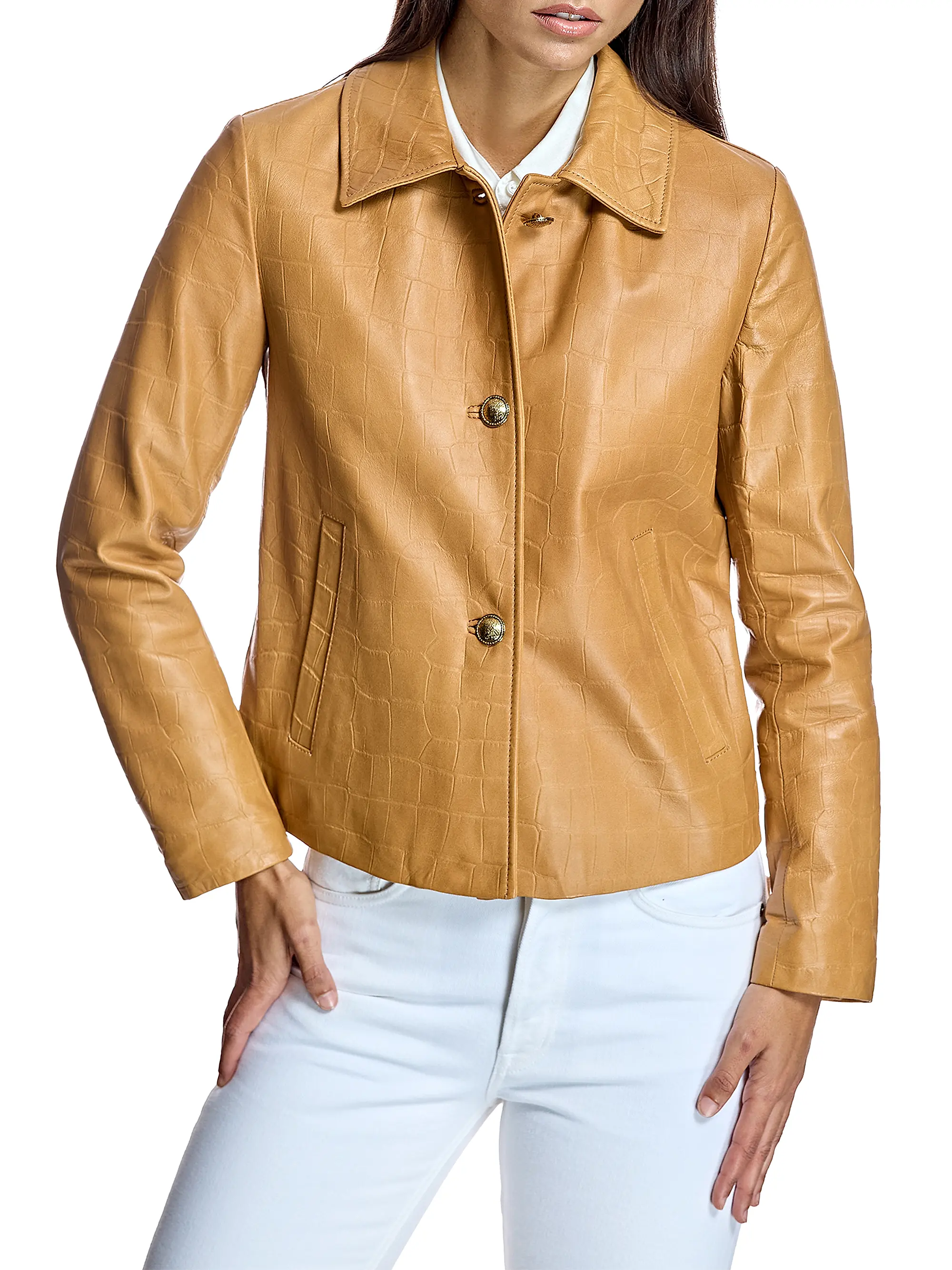 Maximilian Leather Croc Stamped Jacket