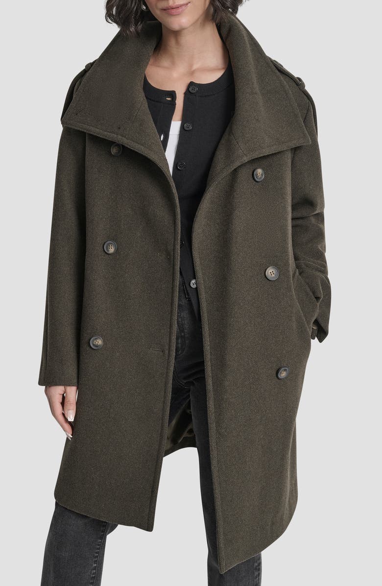 Double Breasted Wool Blend Military Coat