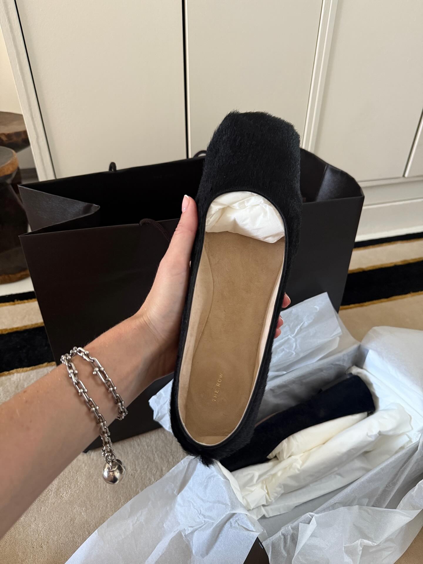 @christietyler captures an image of The Row calf-hair ballet flats.