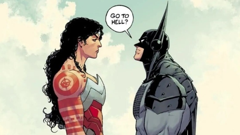 Absolute Batman #16 cover - Wonder Woman and Batman staring face to face, Batman asking 
