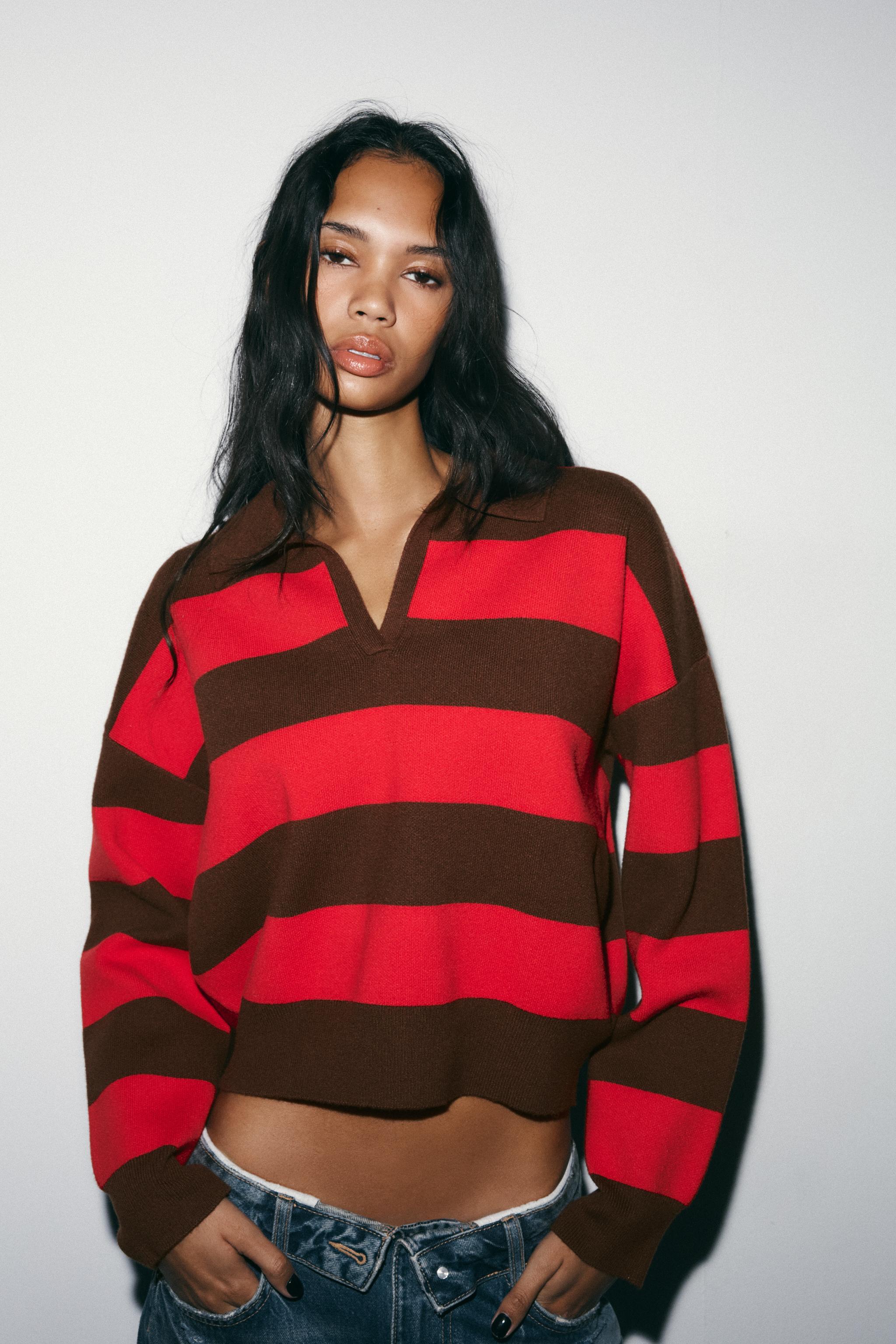 Striped Knit Polo Shirt
